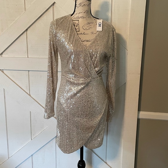 cbr sequin dress Sparkle Appliques Sequin Bodycon Lilac Mini Party Dresses, Lilac / 8 NWT Womens CBR Silver Sequin